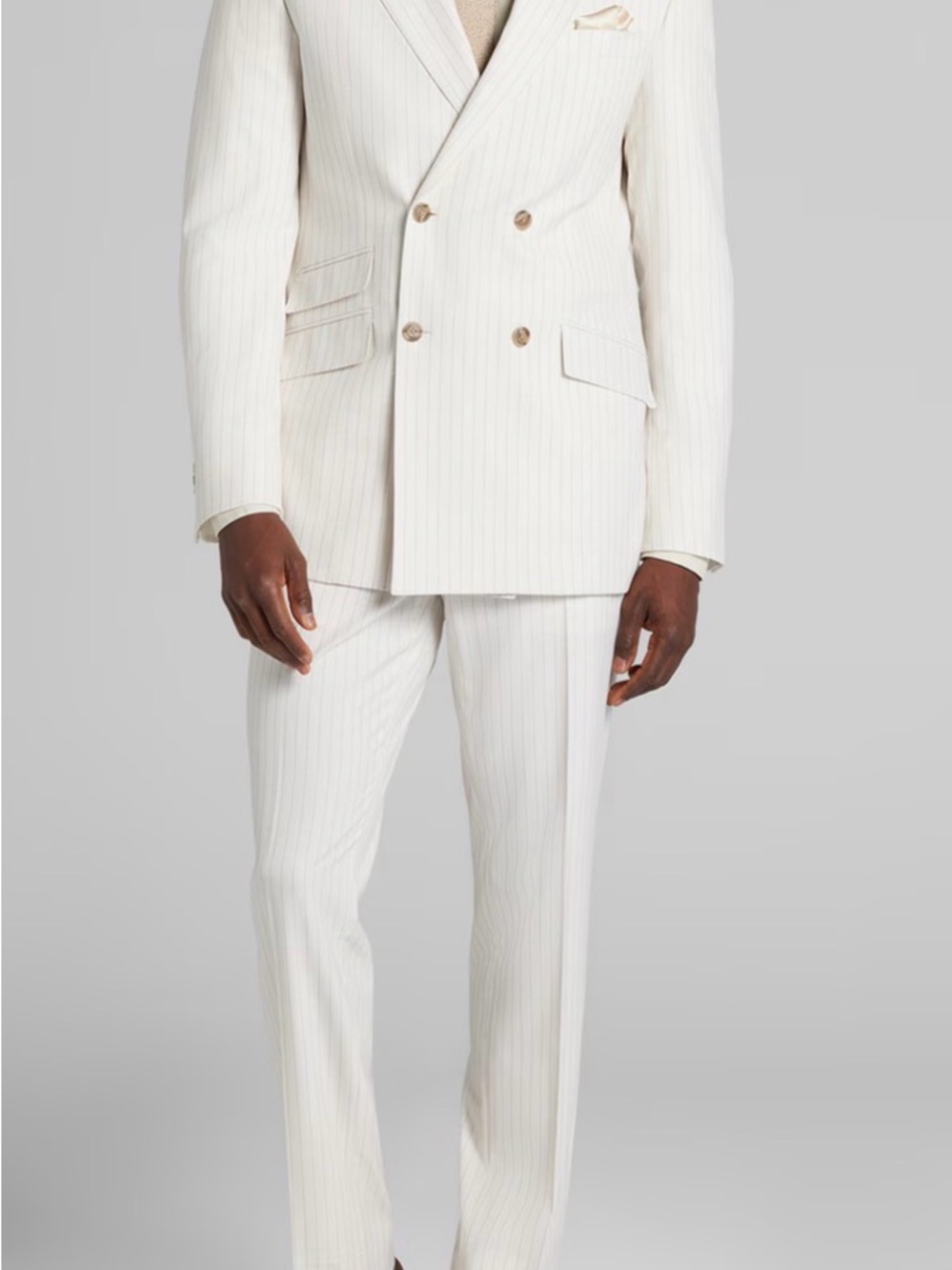 Men's Double-Breasted Pinstripe Suit Jacket & Trousers - Cream